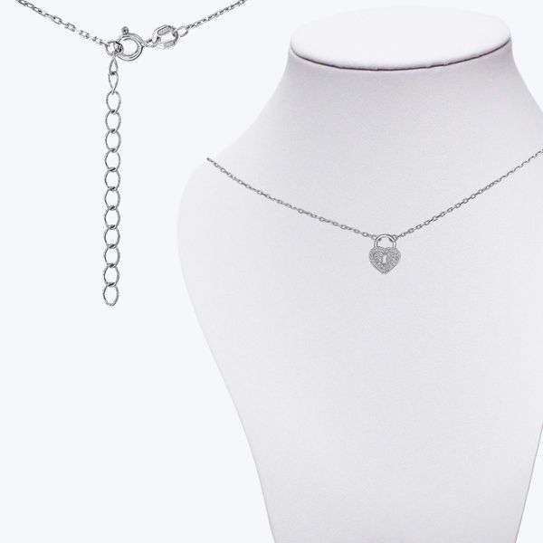 Колье серебряное с подвеской в виде замочка-сердца с фианитами Тайна Rhodium 925 38см+5см 5221-01SR-730-1 фото