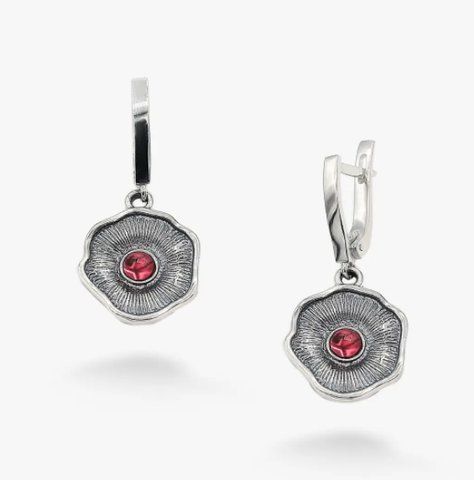 Серьги цветы серебряные с розовым камнем Мальва Rose 925 104-11504S07-5093s фото