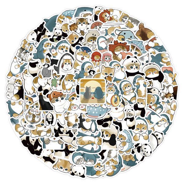 Стікерпак Котики Акули Набір наклейок GeekLand Cats Shark 100 штук 2881874853 фото
