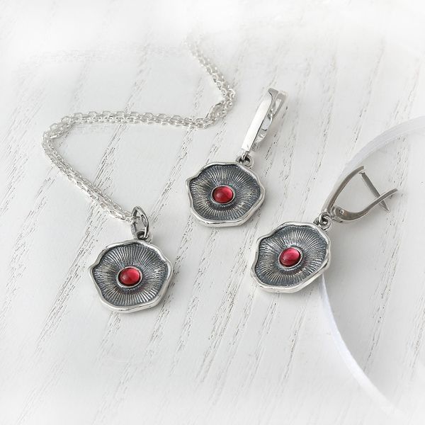 Сережки квіти срібні з рожевим каменем Мальва Rose 925 104-11504S07-5093s фото