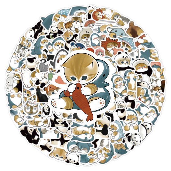 Стікерпак Котики Акули Набір наклейок GeekLand Cats Shark 100 штук 2881874853 фото