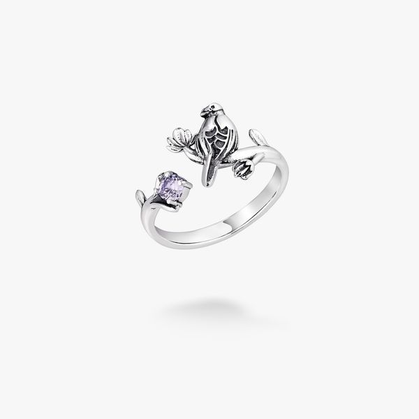 Кольцо серебряное с птицей Соловейко Lavender 925 Zirkon 19-19.5 размер 269-S25-5292k фото
