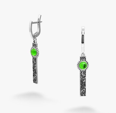 Серьги этнические серебряные с орнаментом Гаивка Erinite 925 Птах 153-S23-5145s фото