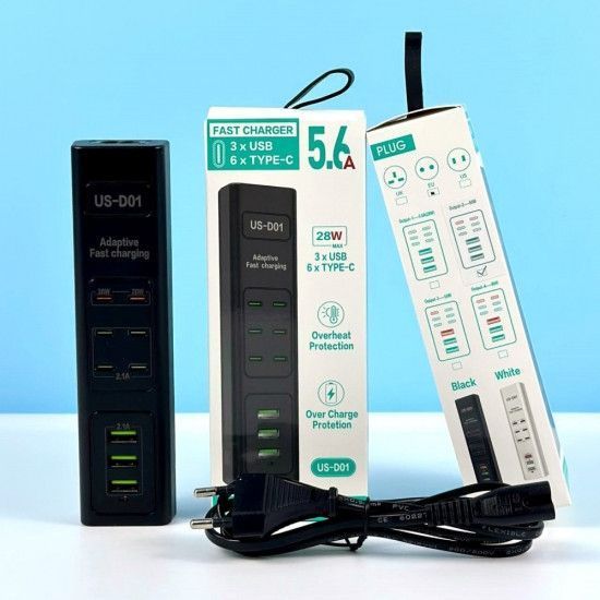 Хаб мережевий подовжувач 6 USB TYPE-C розеток та 3USB 85W Fast Charger 5.6A 2487580437 фото