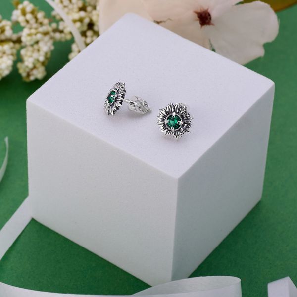 Сережки пусети Соняшник Emerald срібні 925 Zirkon 2508339943 фото