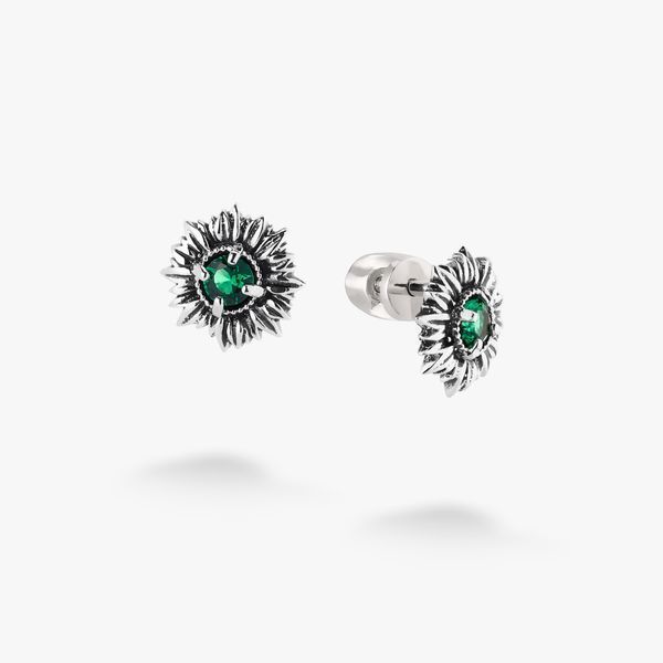 Сережки пусети Соняшник Emerald срібні 925 Zirkon 2508339943 фото