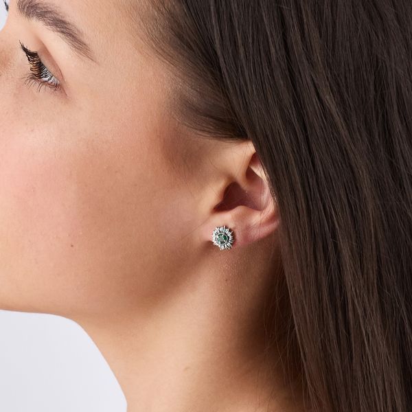Сережки пусети Соняшник Emerald срібні 925 Zirkon 2508339943 фото