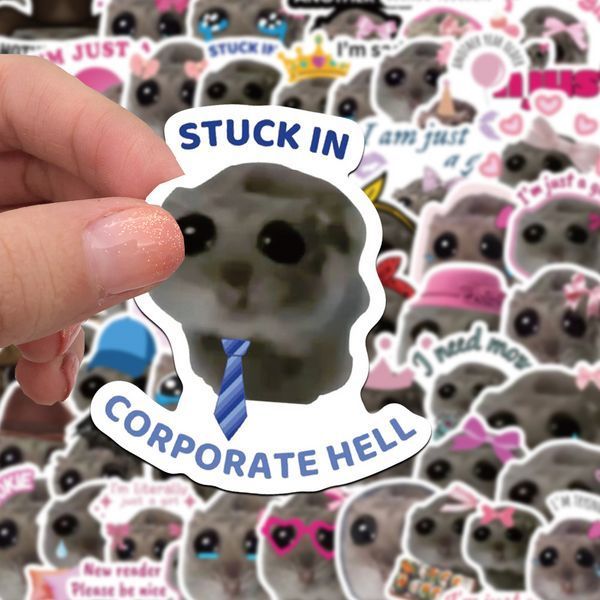 Стікерпак хом'як мем Набір наклейок GeekLand Sad Hamster Meme 50 штук 2881874730 фото