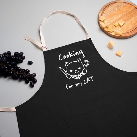 Фартух "Cooking for my cat", Чорний, англійський 2603950095 фото