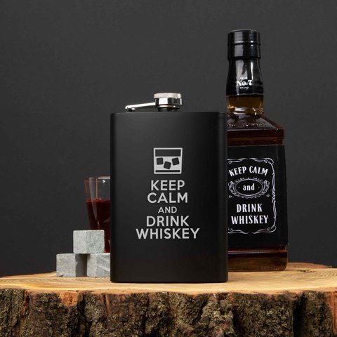 Фляга "Keep calm and drink whiskey", английский, Деревянная подарочная коробка 2603883327 фото