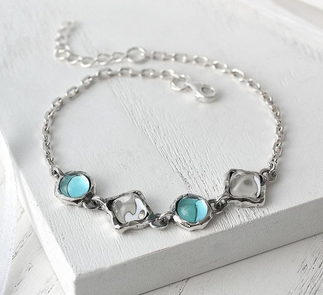 Браслет срібний ланцюговий Ліриди mix Aqua Bohemia 925 17 см+3 см 72-11103S006-5067_1br фото