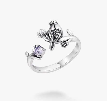 Кільце срібне з птицею Соловейко Lavender 925 Zirkon 15-15,5 розмір 269-S25-5292k фото
