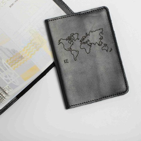 Обкладинка для паспорта "Map World" шкіряна персоналізована, Чорний, Black BD-MULTIPASS-01 фото