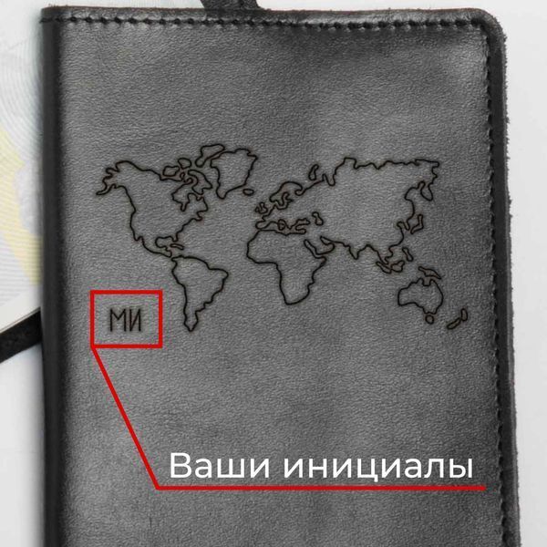 Обкладинка для паспорта "Map World" шкіряна персоналізована, Чорний, Black BD-MULTIPASS-01 фото