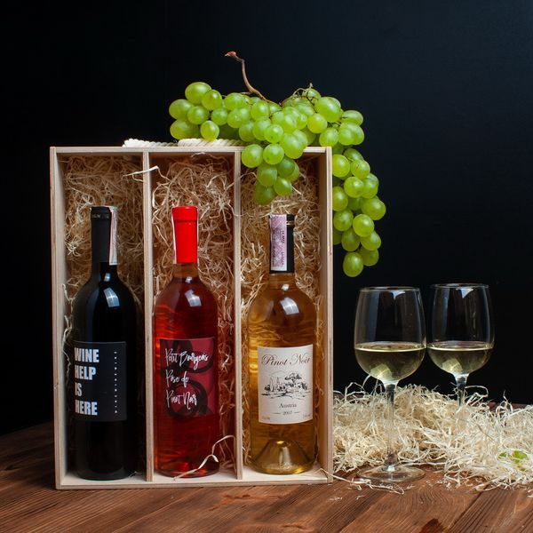 Коробка для вина на три бутылки "Save water drink wine", англійська BD-box-30 фото