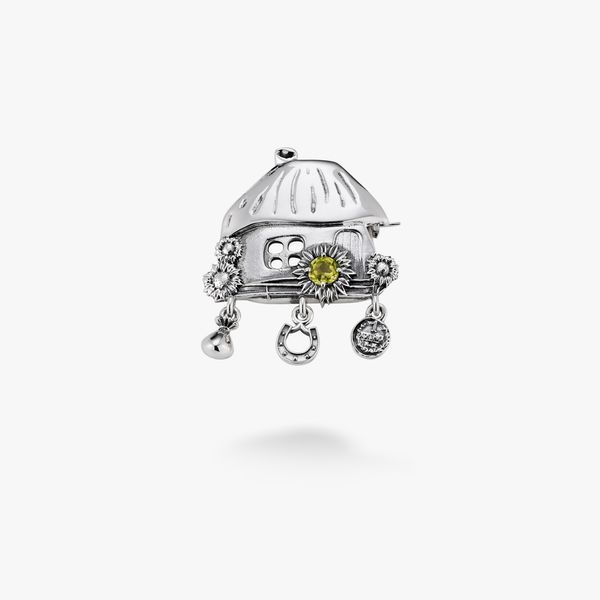 Брошка срібна з хризолітом Хатка Mini Chrysolite 925 Сонях 237-S21-0229b фото