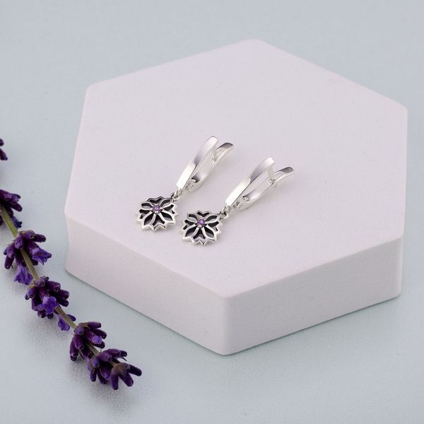 Сережки срібні з підвісками Витинанка Amethyst 925 Zirkon 2686058585 фото