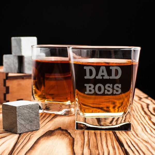 Стакан для виски "Dad Boss", англійська, Крафтова коробка HK-SV-19 фото