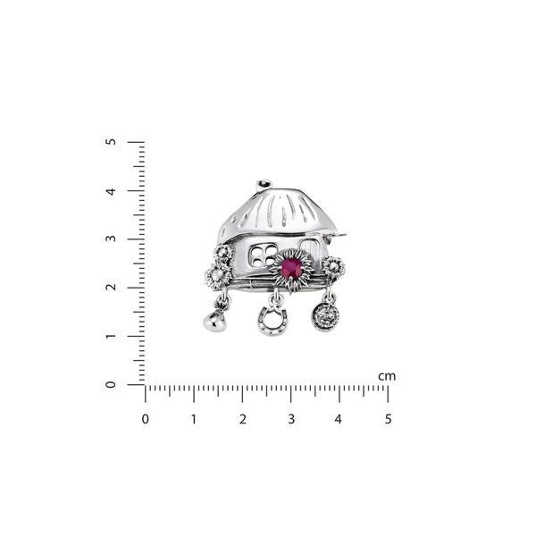Брошка срібна з рубіном та підвісками Хатка Mini Ruby 925 Сонях 237-S22-0229b фото