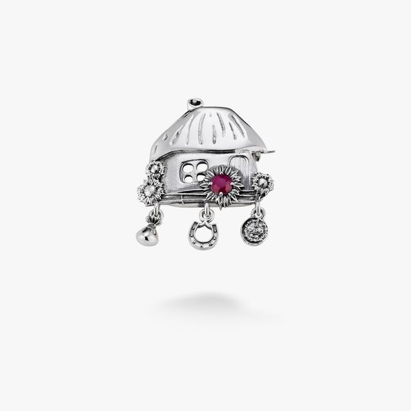 Брошка срібна з рубіном та підвісками Хатка Mini Ruby 925 Сонях 237-S22-0229b фото