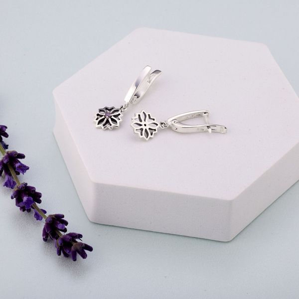 Сережки срібні з підвісками Витинанка Amethyst 925 Zirkon 2686058585 фото