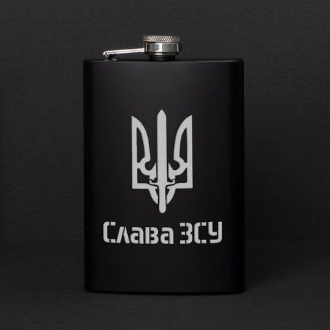 Фляга "Слава ЗСУ", украинская, Деревянная подарочная коробка 2603879866 фото