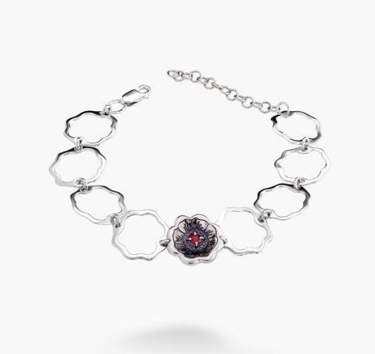 Браслет серебряный цепной с цветком Калачик Granat 925 17 см+4 см 270-S24-5183-9b фото