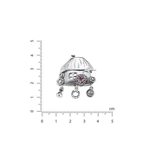 Брошка срібна з підвісками та аметистом Хатка Mini Amethyst 925 Сонях 237-S23-0229b фото
