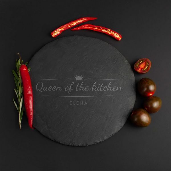 Піднос з сланцю "Queen of the kitchen" 24 см персоналізована, Чорний, Black, англійська BD-sl-05 фото