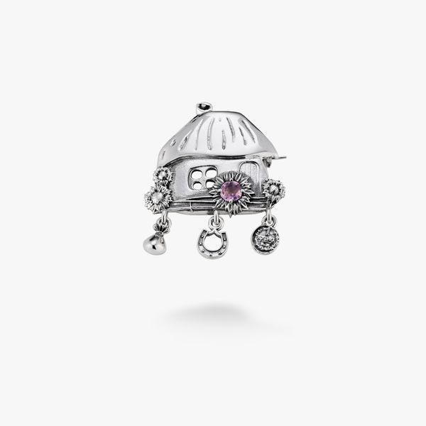 Брошка срібна з підвісками та аметистом Хатка Mini Amethyst 925 Сонях 237-S23-0229b фото