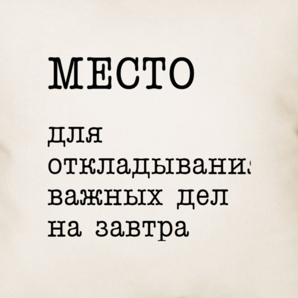 Подушка "Место для откладывания важных дел на завтра", русский 2603820152 фото
