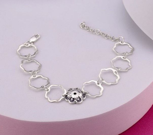 Браслет серебряный цепной с цветком Калачик Granat 925 17 см+4 см 270-S24-5183-9b фото