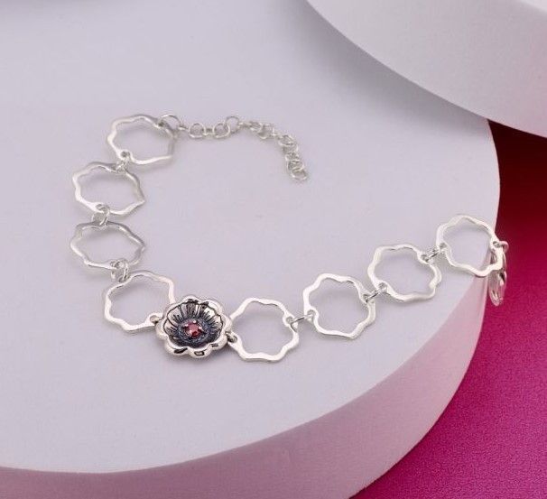 Браслет серебряный цепной с цветком Калачик Granat 925 17 см+4 см 270-S24-5183-9b фото