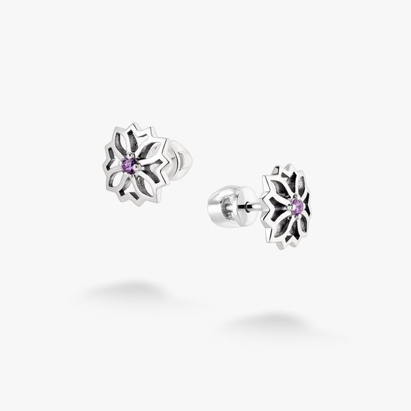 Серьги пусеты серебряные Вытынанка Amethyst 925 Zirkon 2686058587 фото