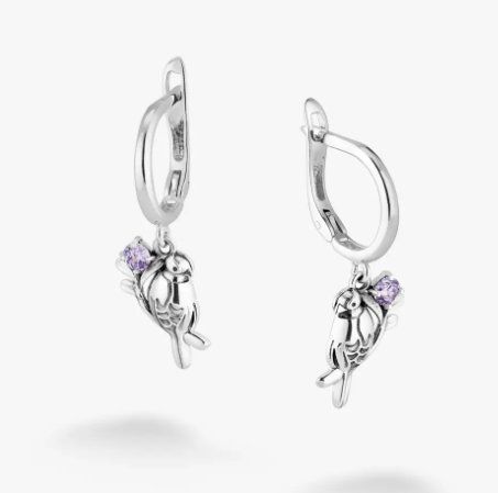 Сережки підвіски з птахами срібні Соломейко Lavender 925 Zirkon 261-S25-5282s фото