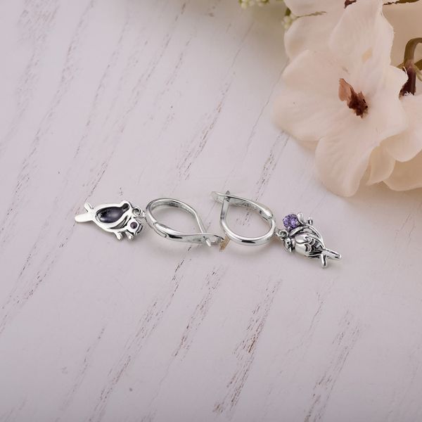 Серьги подвески с птицами серебряные Соловейко Lavender 925 Zirkon 261-S25-5282s фото