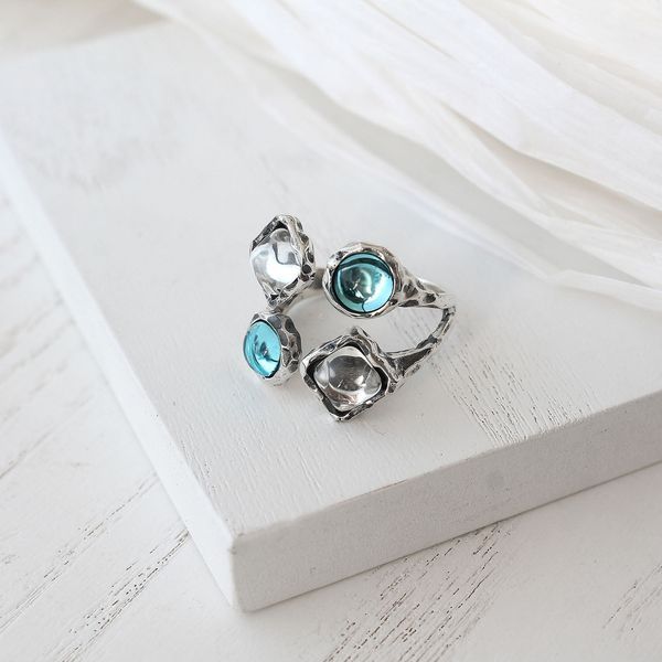 Кольцо серебряное Лириды mix Aqua Bohemia 925 18.5 размер 68-11102S006-5054k фото