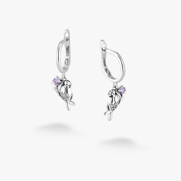 Серьги подвески с птицами серебряные Соловейко Lavender 925 Zirkon 261-S25-5282s фото