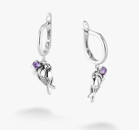 Серьги серебряные с подвесками-птицами Соловейко Amethyst 925 Zirkon 261-S23-5282s фото