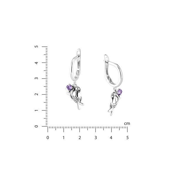 Сережки срібні з підвісками-птицями Соловейко Amethyst 925 Zirkon 261-S23-5282s фото