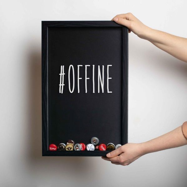 Рамка скарбничка "#offine" для кришок, Чорний, англійська 2603879826 фото