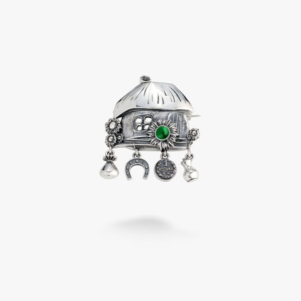 Брошь серебряная с подвесками Хатка Emerald 925 210-S04-0217b фото
