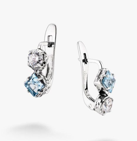 Серьги серебряные ассиметричные Лириды Голубой Топаз 925 Zirkon 2749348266 фото