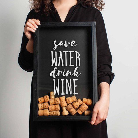Рамка скарбничка "Save water drink wine" для корків, Чорний, англійська 2603847203 фото