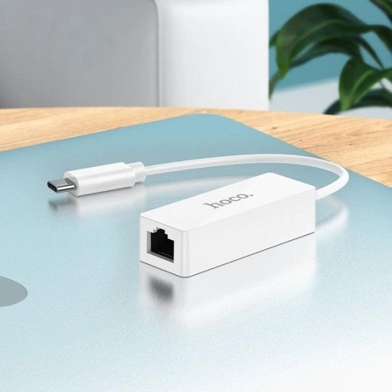 Кабель адаптор Hoco UA22 Type-C to Ethernet RJ45 100Mbps white 127735 фото