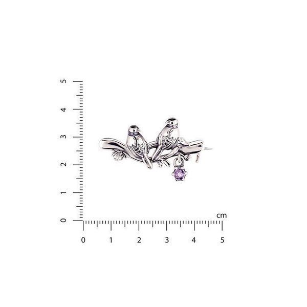 Брошка срібна з птахами Соловейко Amethyst 925 Zirkon 2533969076 фото