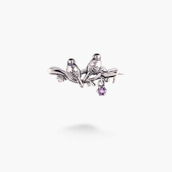 Брошка срібна з птахами Соловейко Amethyst 925 Zirkon 2533969076 фото