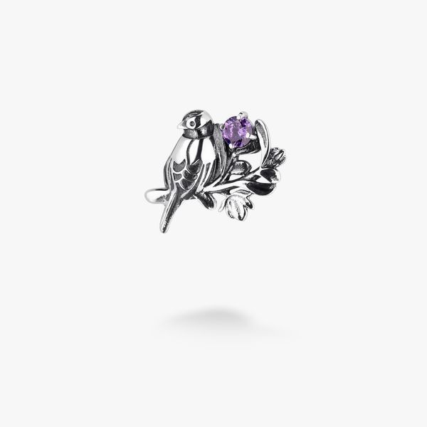 Брошка-значок срібний птах Соловейко Amethyst 925 Zirkon 2508339944 фото