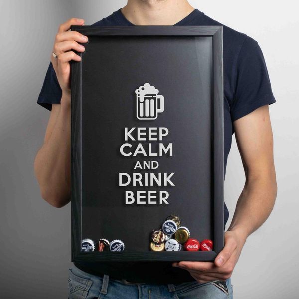 Рамка-копилка для пивных крышек "Keep calm and drink beer", black-black, black-black, англійська BD-beer-09 фото