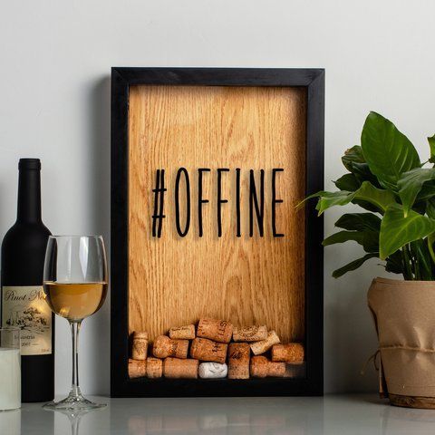 Рамка скарбничка "#offine" для пробок, Чорний-коричневий, англійський 2603913926 фото